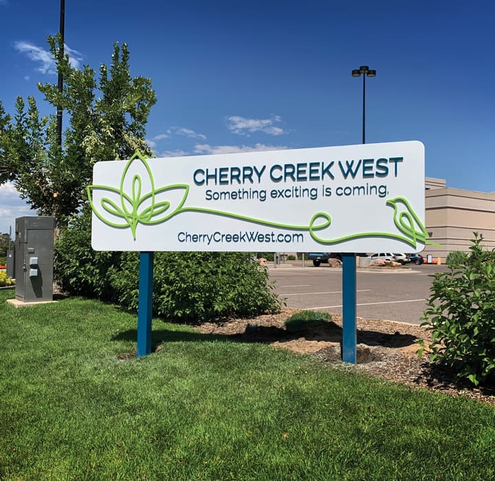 Cherry Creek West sign outside of cherry creek in denver colorado
