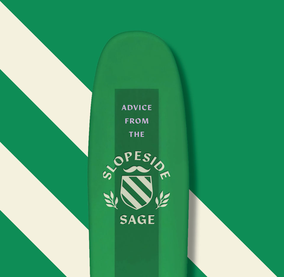 The Havens Illustration of ski with striped green background