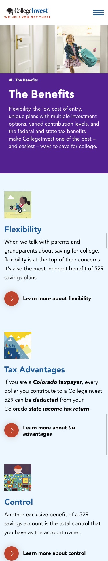 College Invest website mobile