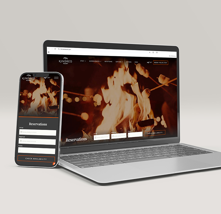 Kindred Resort Website on desktop and mobile
