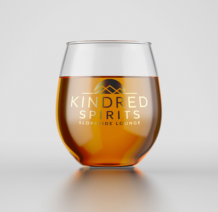 Kindred Spirits Logo on glass of whiskey