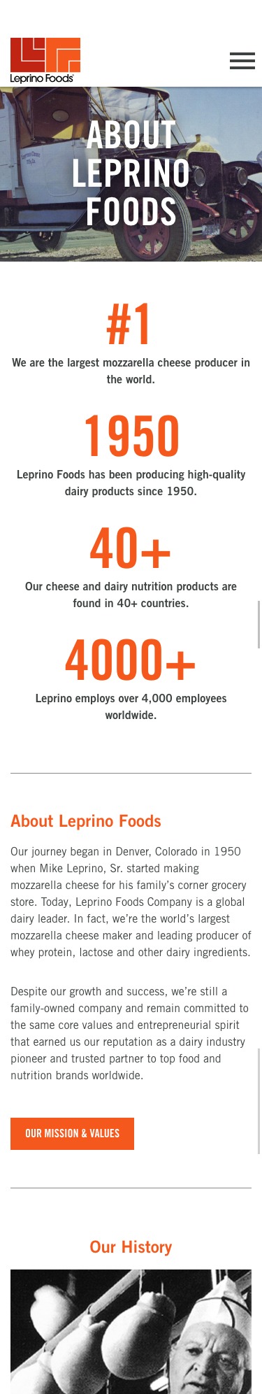 Leprino Foods website mobile