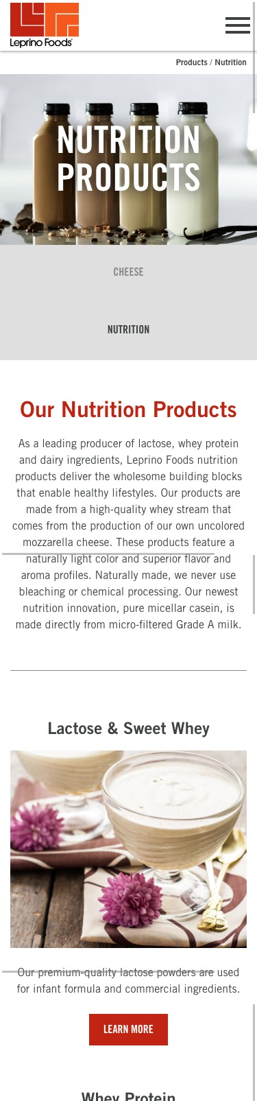 Bacio Cheese website mobile